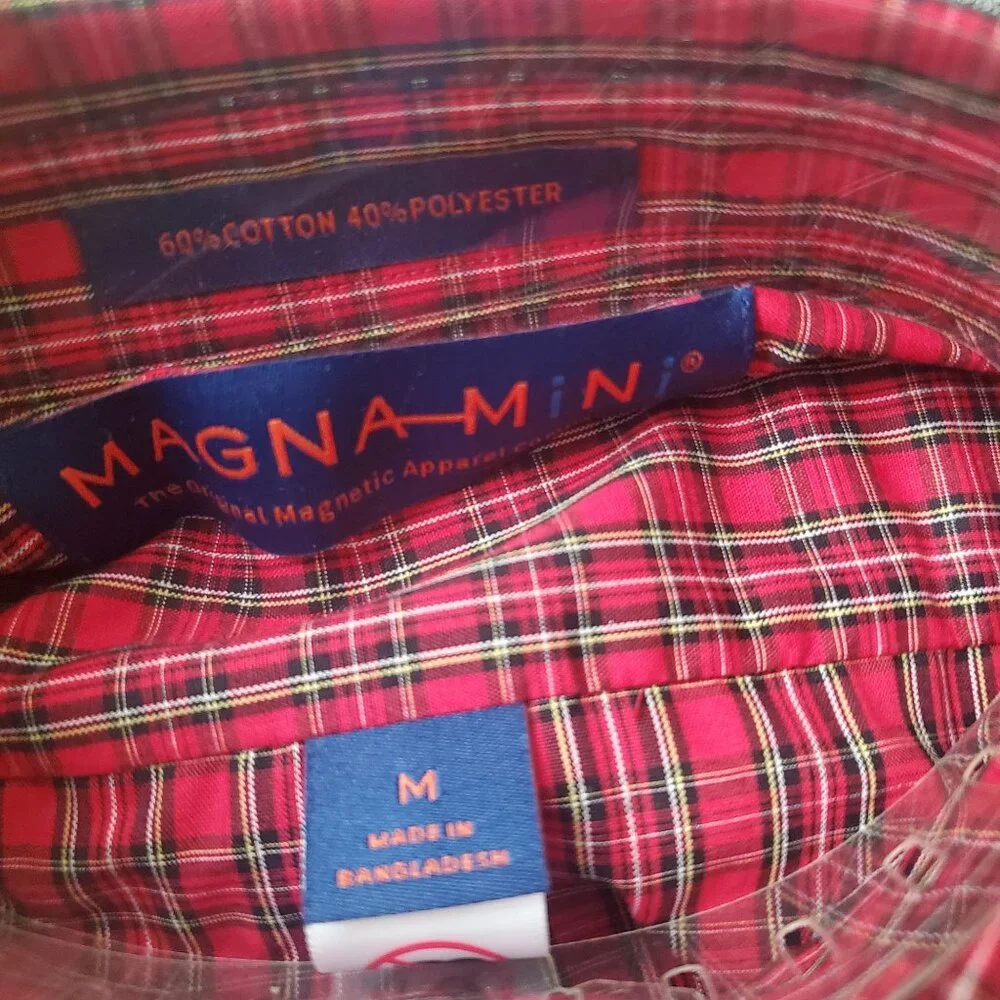MagnaReady dress shirt boys sz medium Red plaid magnetic button down Long sleeve